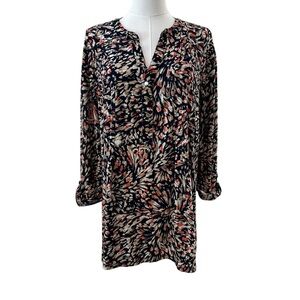 Women's 3X Soft Stretchy PLUS Navy Coral Pleated Roll Tab Work Casual Curvy Top